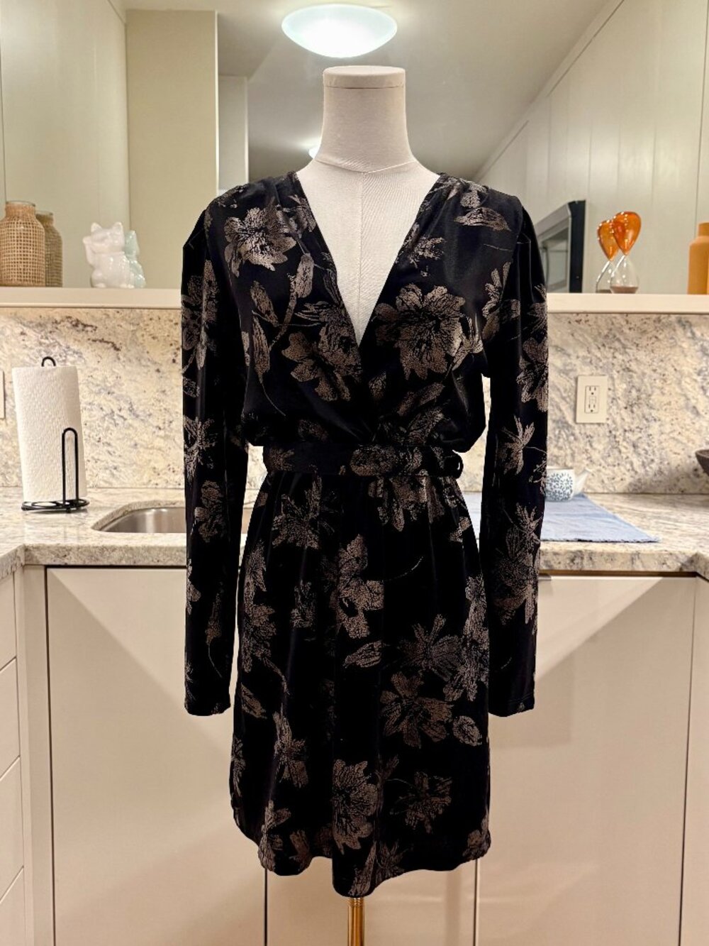 Fraiche By J Black and Gold Velvet Mini Dress